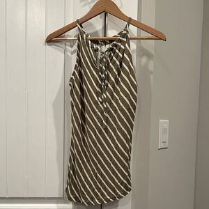 New York & Company Olive and White Striped Blouse